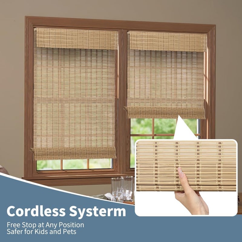 SMONTER Bamboo Roman Shades for Windows-Cordless Wooden Woven Blinds Light Filtering Bamboo Roll up Shades UV Protection and Easy Set up for Door and Countryhouse, 40" W x 64" H, Squirrel - Image 3